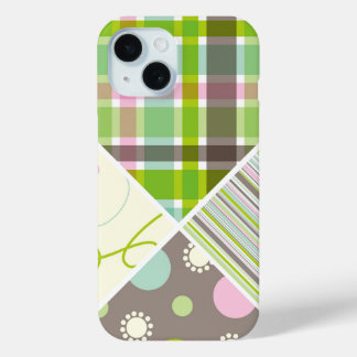 Pink Pastels Check Dots Scribbles Stripes Patterrn iPhone 15 Case