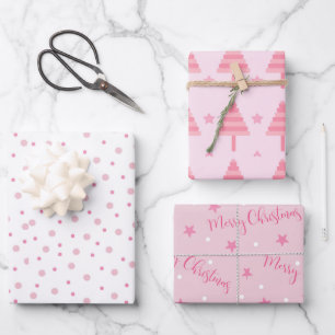 Pink Pastels Coordinated Christmas Set of 3 Wrapping Paper Sheet