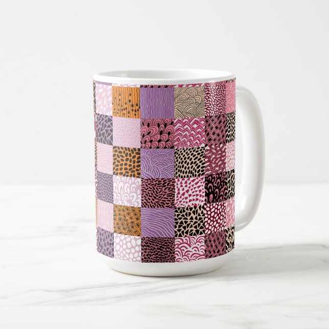 Pink Patchwork Coffee Mug ☕💖 (Front Right)