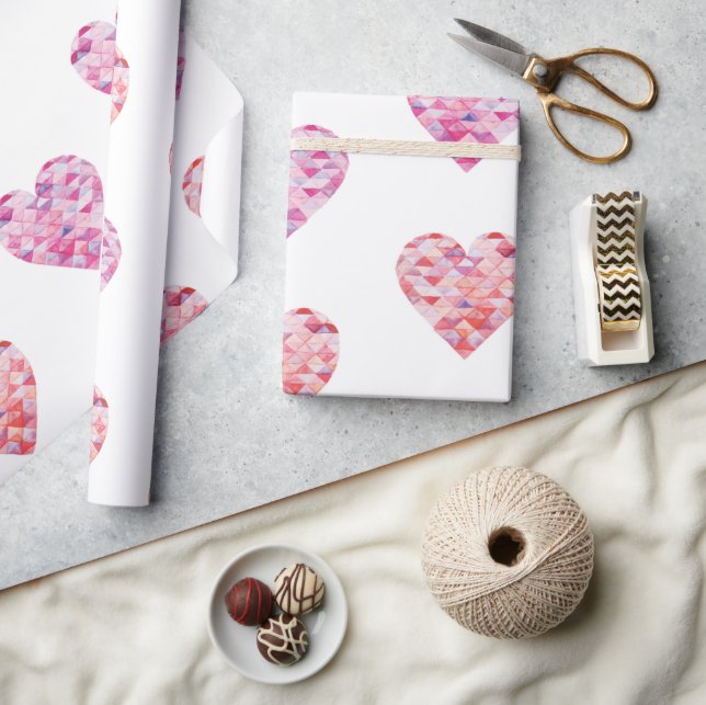 Pink Patchwork Hearts Valentine's Day Wrapping Paper (Crafts)