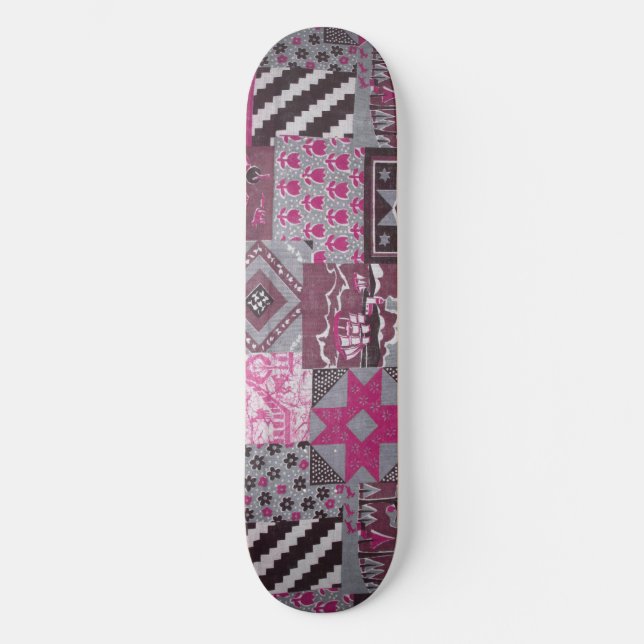 Pink Patchwork Skateboard Deck (Front)