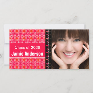 Pink Pattern Modern Graduation Photo Announcement