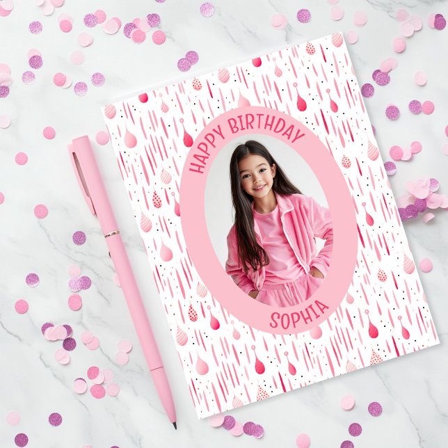 Pink Pattern Photo Card (Soft Pink Pattern Birthday Photo Card)