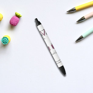 Pink Pattern Scrub Life Monogram Black Ink Pen