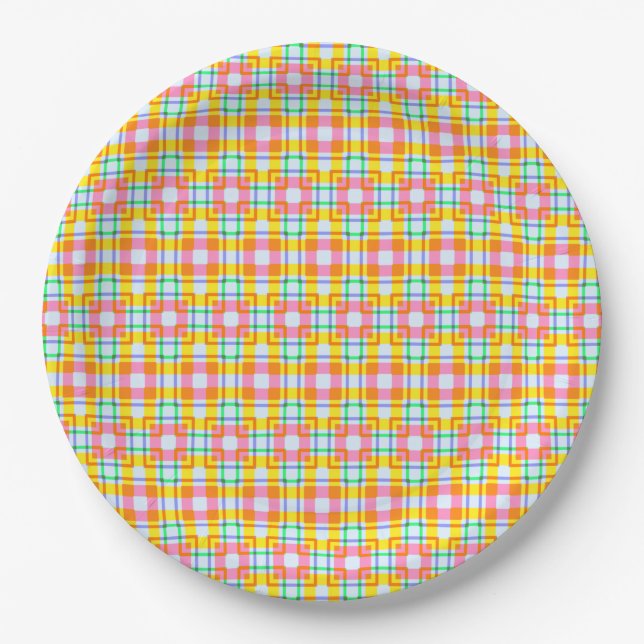 Pink Pattern Spring Colours Paper Plate (Front)