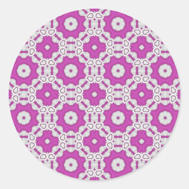 Pink pattern tile classic round sticker (Front)