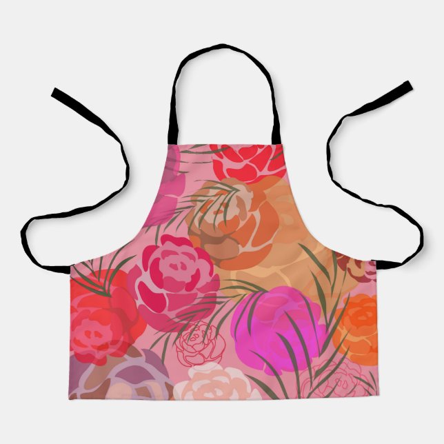 Pink pattern with flowers and plants apron (Front)