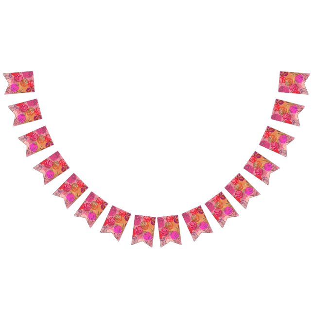 Pink pattern with flowers and plants bunting  (All)