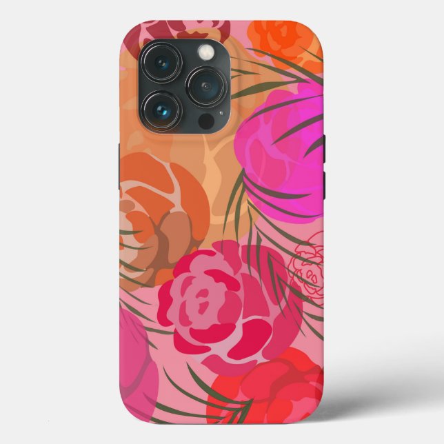 Pink pattern with flowers and plants Case-Mate iPhone case (Back)