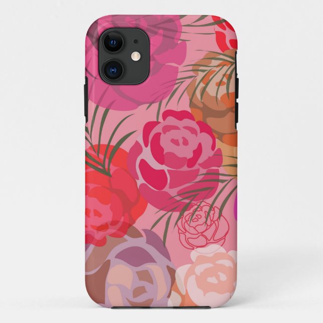 Pink pattern with flowers and plants Case-Mate iPhone case (Back)