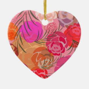 Pink pattern with flowers and plants ceramic tree decoration