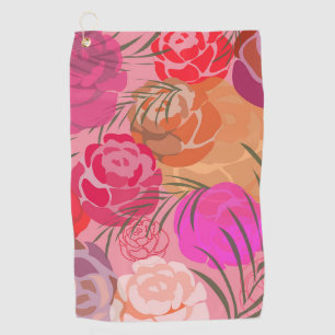 Pink pattern with flowers and plants golf towel