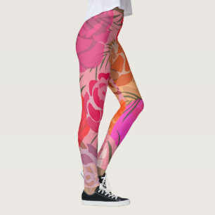 Pink pattern with flowers and plants leggings