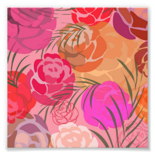 Pink pattern with flowers and plants photo print
