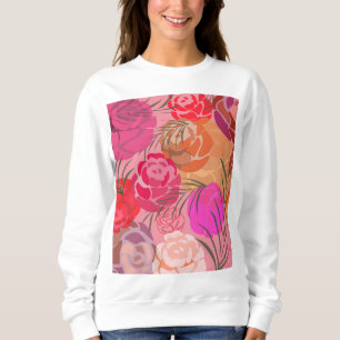 Pink pattern with flowers and plants sweatshirt