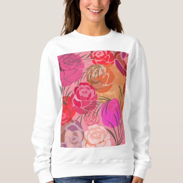 Pink pattern with flowers and plants sweatshirt (Front)