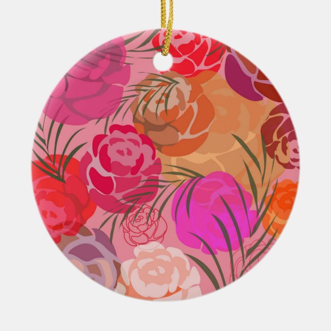 Pink pattern with flowers and plants throw pillow ceramic tree decoration (Front)