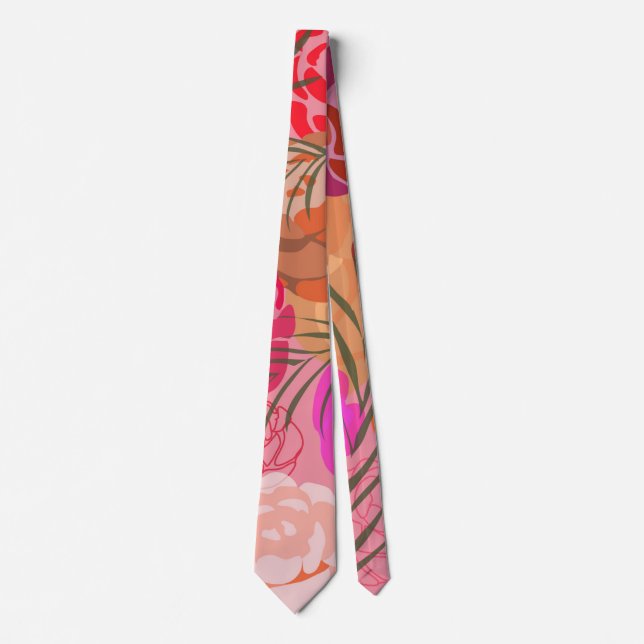 Pink pattern with flowers and plants tie (Front)