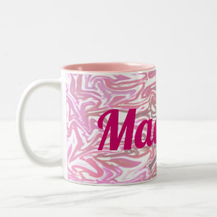 Pink Pattern with Girl's Name Two-Tone Coffee Mug