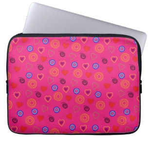 pink pattern with shapes and hearts laptop sleeve