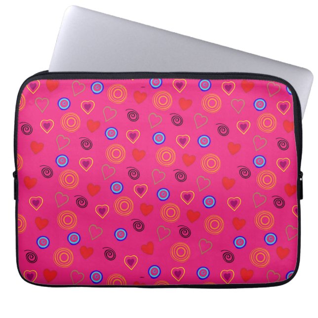 pink pattern with shapes and hearts laptop sleeve (Front)