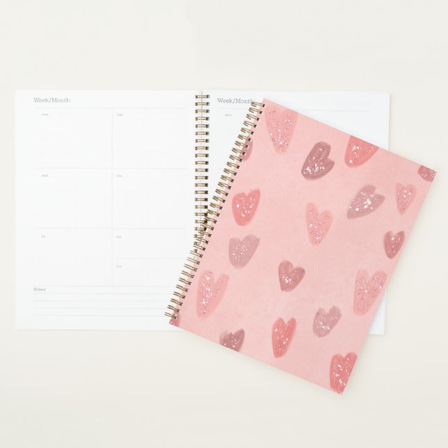 Pink Patterned Cute Hearts Planner (Display)