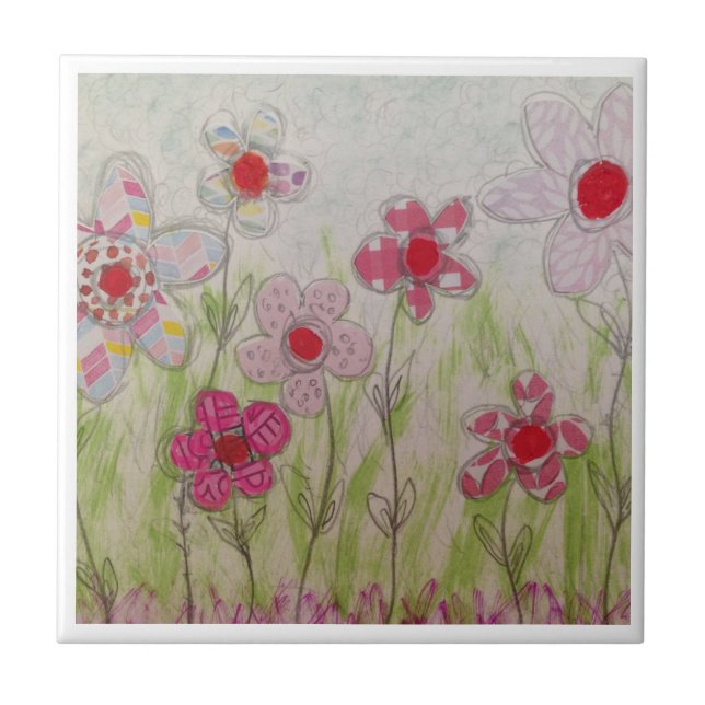 Pink Patterned Flowers Tile (Front)