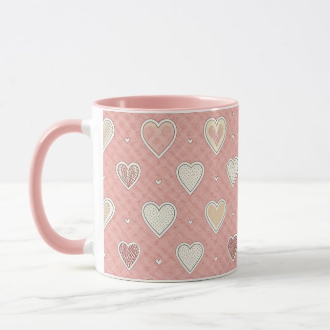 Pink Patterned Hearts Valentines Day Mug (Left)