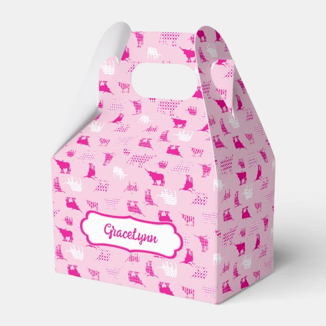 Pink Patterned Longhorns Pattern Favour Box (Front Side)