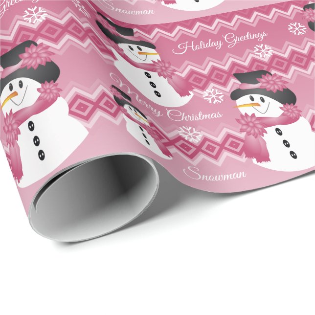 Pink Patterned Snowman Wrapping Paper (Roll Corner)