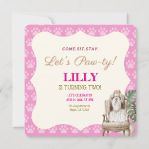 Pink Paw Dog Birthday Party Invitation