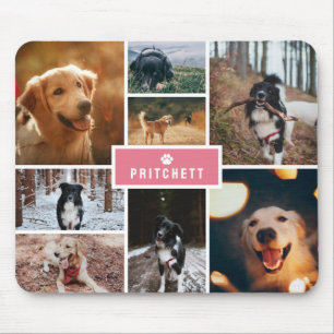 Pink Paw Dog Photo Collage & Monogram Mouse Mat