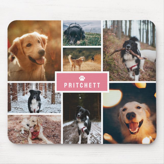 Pink Paw Dog Photo Collage & Monogram Mouse Mat (Front)