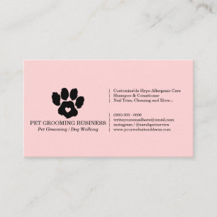 Pink Paw Minimalist Pet Branding Mobile Groomer Business Card