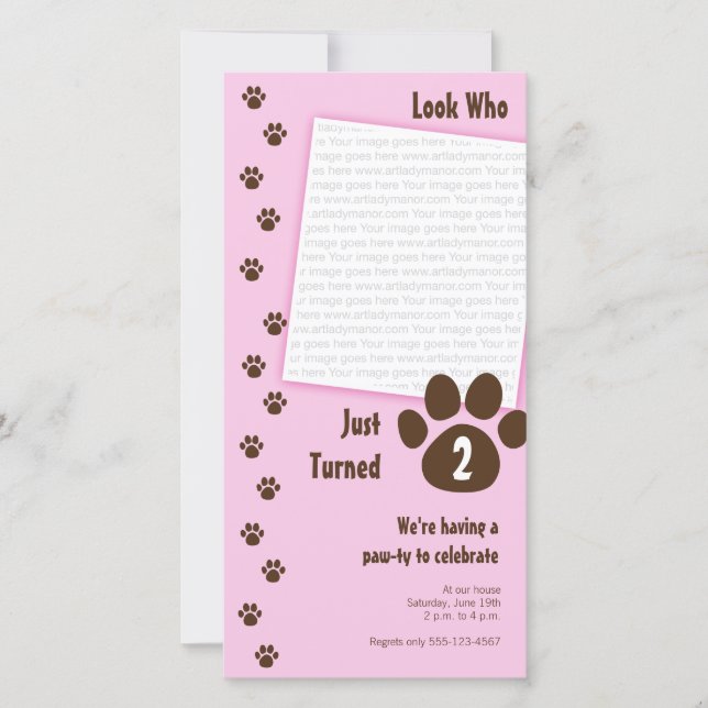 Pink Paw Print Birthday Invitation (Front)