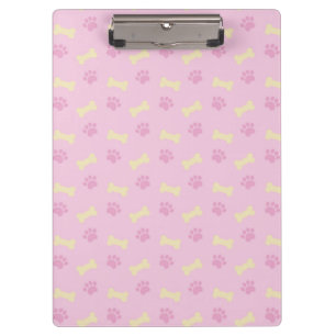 Pink Paw Print Bone Pattern Clipboard