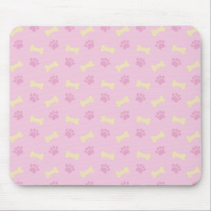 Pink Paw Print Bone Pattern Mouse Mat