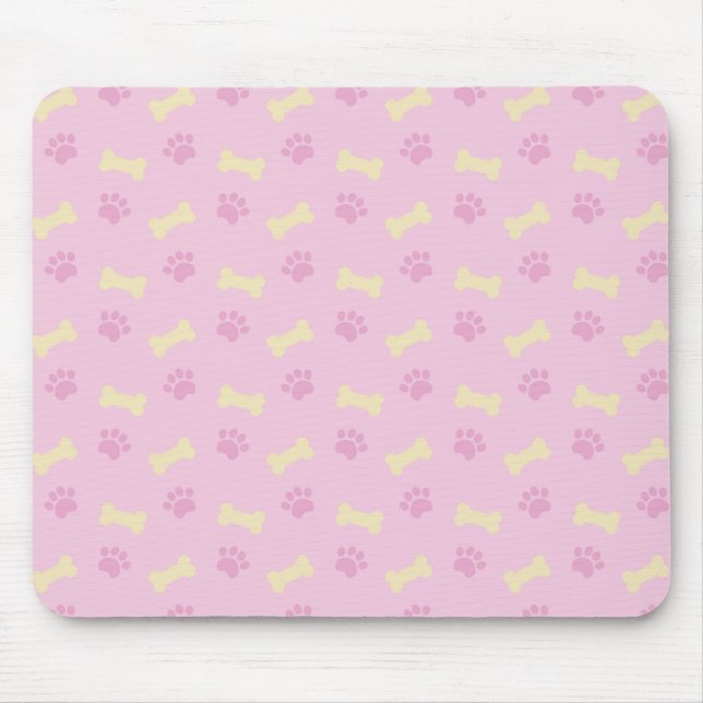 Pink Paw Print Bone Pattern Mouse Mat (Front)