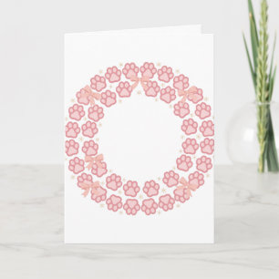 Pink Paw Print Christmas Wreath Card