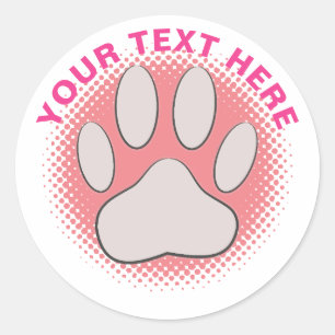 Pink Paw Print Custom Text Classic Round Sticker