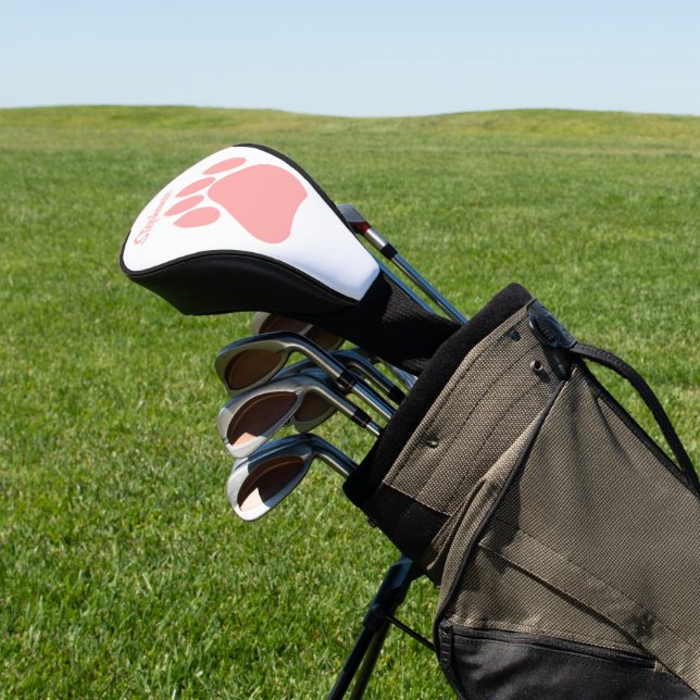 Pink Paw Print Design Golf Head Cover (In Situ)