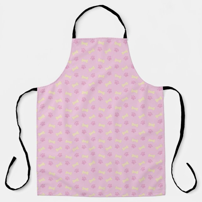 Pink Paw Print Dog Bone Pattern Apron (Front)