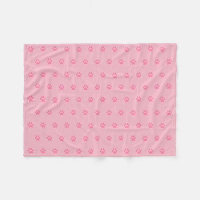 Pink Paw Print Fleece Blanket (Front (Horizontal))