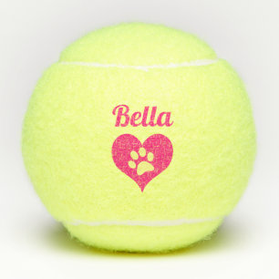 Pink Paw Print Heart Dogs Name Personalized Tennis Balls