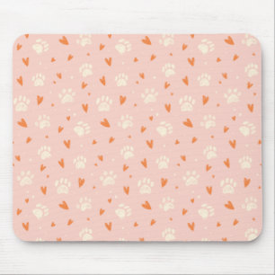 Pink Paw Print Heart Pattern Mouse Mat