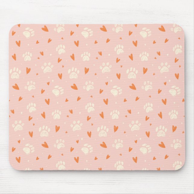 Pink Paw Print Heart Pattern Mouse Mat (Front)