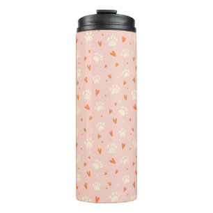 Pink Paw Print Heart Pattern Thermal Tumbler