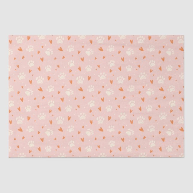 Pink Paw Print Heart Pattern Tissue Paper (Front)