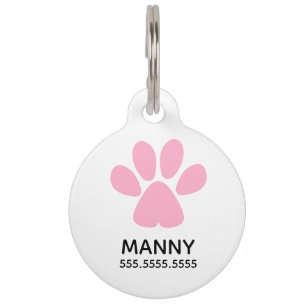 Pink Paw Print, Personalized Pet Details & QR Code Tag