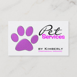 Pink Paw Print Pet Grooming Business Cards